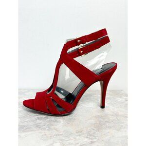 Classiques Entier Trellis Suede Strap Buckle Heels in Red - Sz 9.5M